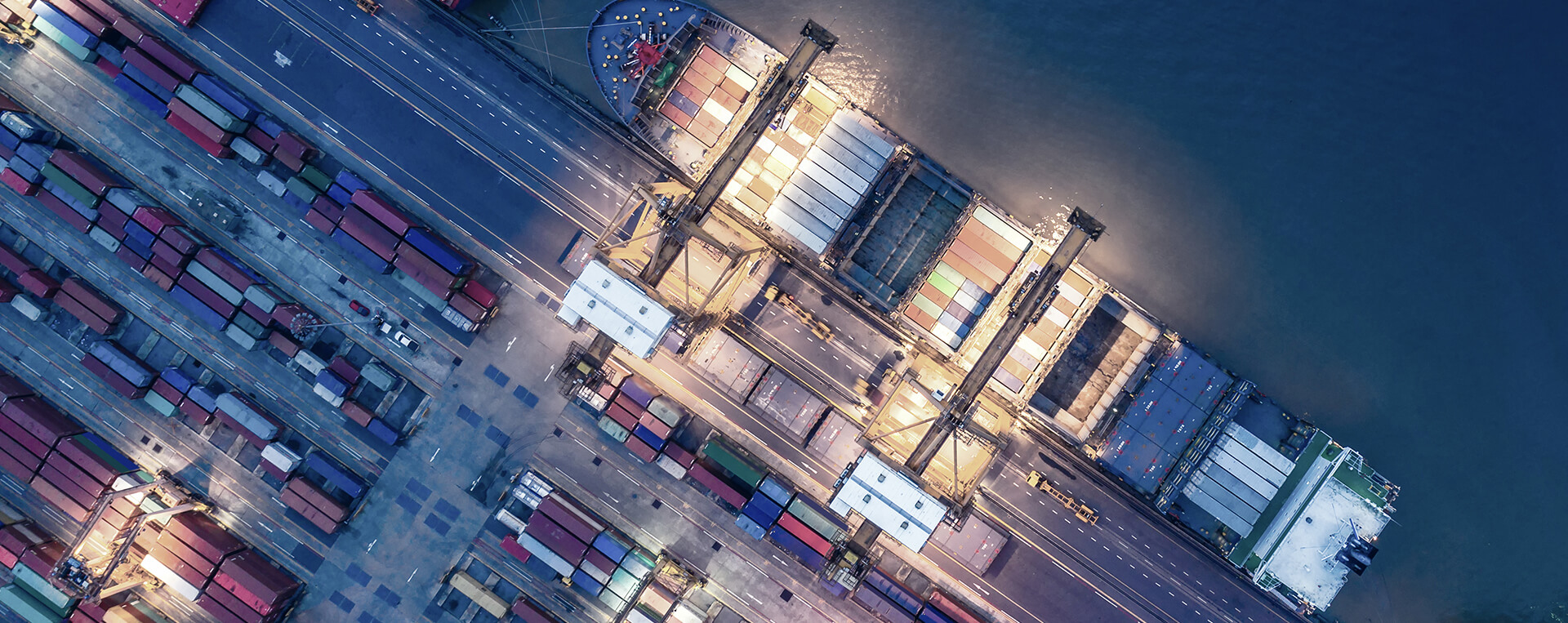 View from above of a cargo ship for sea transport